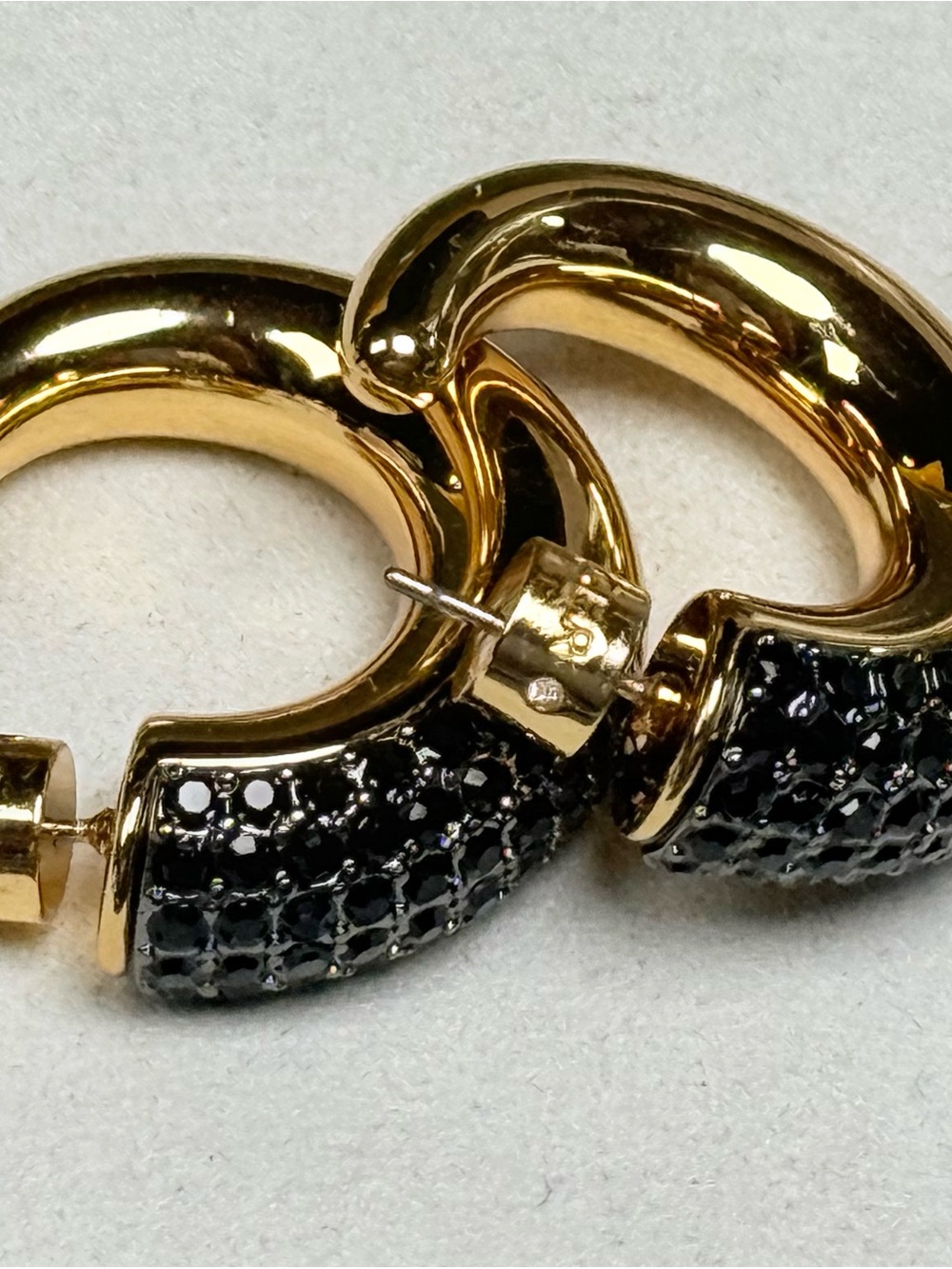 Kurt Geiger Gold Chunky Hoops with Black Crystals